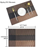 PIGCHCY Vinyl Placemats Set of 12 Washable Durable Kitchen Table Mats Easy to Clean Plastic Placemats for Dining Table (Brown) - Image 2