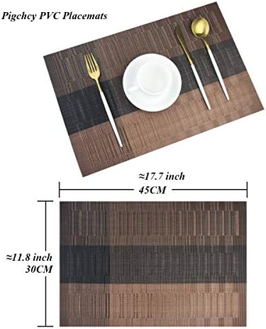 PIGCHCY Vinyl Placemats Set of 12 Washable Durable Kitchen Table Mats Easy to Clean Plastic Placemats for Dining Table (Brown) - Image 2