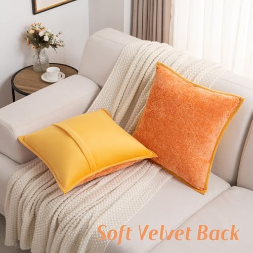 FUTEI Pack of 2 Chenille Soft Throw Pillow Covers 24x24 Inch, Orange - Image 5