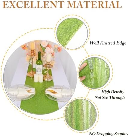 ShinyBeauty 10 Pack Olive Green Sequin Table Runner 12x108 Wedding Party - Image 4