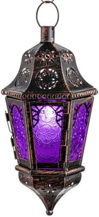 NEEDOMO Halloween Decorative Indoor Hanging Moroccan Lantern, 13.5'' Vintage Metal Candle Holder with 14.8" Chain, Ramadan Lanterns Decorative Indoor Outdoor for Home, Table, Patio, Porch (Purple) by NEEDOMO-LightUpYourSpace