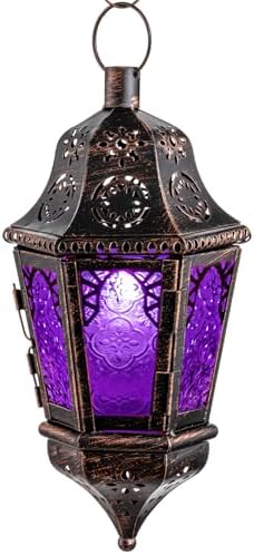 NEEDOMO Halloween Decorative Indoor Hanging Moroccan Lantern, 13.5'' Vintage Metal Candle Holder with 14.8" Chain, Ramadan Lanterns Decorative Indoor Outdoor for Home, Table, Patio, Porch (Purple) by NEEDOMO-LightUpYourSpace
