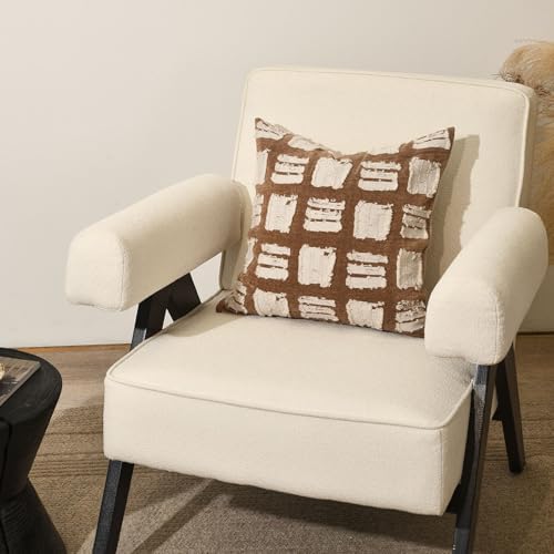 Boho Throw Pillow Covers 18x18, Brown White Abstract Grid Pillowcases, Decorative Pillows Cushion Cases for Sofa Bed Living Room - Image 6