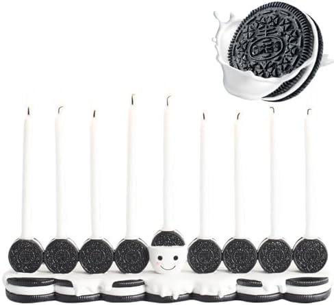 Rite Lite Hanukkah Cookies Menorah Adorable Chanukah Candle Holder Hand-Painted Resin Whimsical Smiley Face Jewish Holiday Party Decor Collectible Judaica Centerpiece Hanukkah Hostess Gifts 12" L by RiteLite