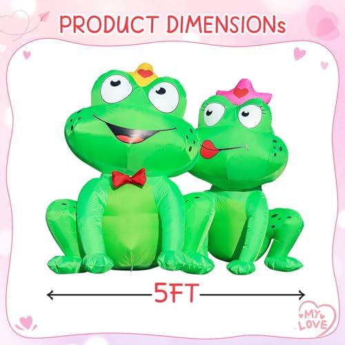 DomKom 5FT Valentines Day Inflatables Outdoor Decorations, Frog Couple Blow Up Build-in Led Lights for Wedding Party Garden Yard Lawn Décor - Image 2