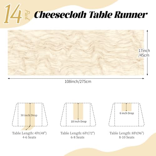 14 Pack Ivory Cheesecloth Table Runner 17x108 Inch Semi Sheer Boho Gauze Cheese Cloth Fabric Table Runners, for Wedding Party Baby Shower Birthday Home Decor Garden Farmhouse - Image 2