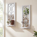 ZEXUIRU 2 Set Rustic Candle Sconces Living Room Bedroom Entryway Wood Mirrored, Farmhouse, Carved Frame Wall-Mount Wooden Candle Holders Wall Decor Hanging Handmade Holder - Distressed White by ZEXUIRU