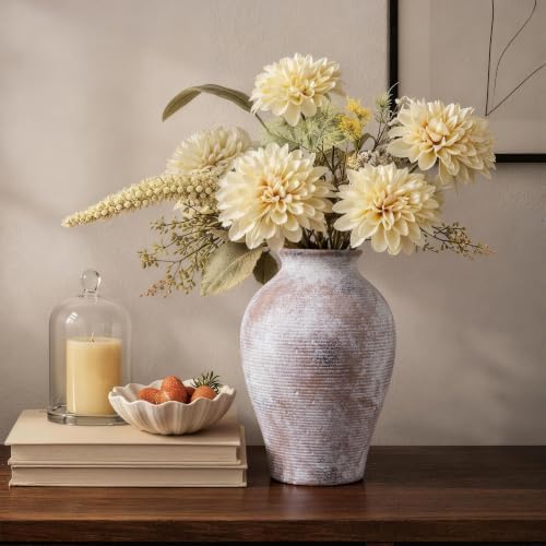 Ceramic Flower Vase Home Decor, 9 in Farmhouse Table Vase Retro Vintage Living Room Kitchen Bedroom Decoration Pottery Decorative Vases for Flowers Shelf Office Coffee Desk Dining Entryway, Classic - Image 5