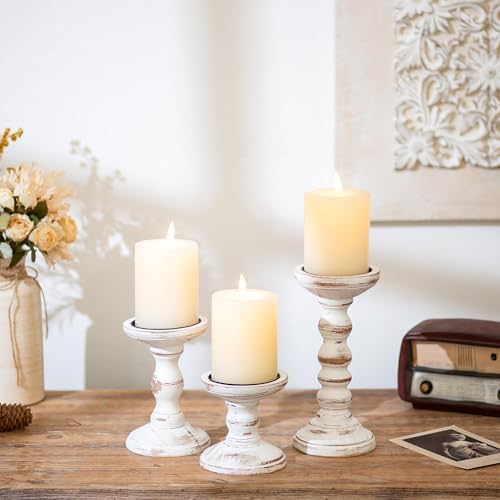 Romadedi Wood Candle Holders for Pillar, Whitewashed, Set of 3 - Image 2