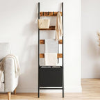 HOOBRO Blanket Ladder with Basket, 17.3" L x 74" H, Towel Rack with Hooks, Blanket Holder Rack, Decorative Ladder Shelf, Drying and Display Rack for Bathroom, Living Room, Rustic Brown BF111CJ01 - Image 3