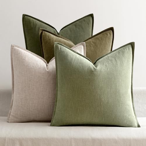 MIULEE Green and White Boho Linen Pillow Covers 20x20 Inch Pack of 4 by MIULEE