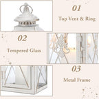 TRIROCKS Set of 2 Vintage Hanging Lantern - 13.5'' Decorative Metal & Tempered Glass Candle Holder - Ideal for Indoor/Outdoor Events, Patio, Garden, Parties White & Gold Brush Finish - Image 4