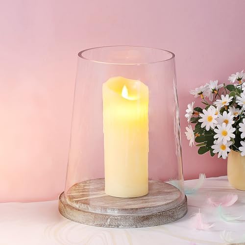 8" Wide Glass Hurricane Candle Holders with Handmade Sturdy Glass Sleeves and Distressed Brown Wood Base for Pillar Candle & Plants, Industrial, Farmhouse, Display Cloche Bell Jars, Table Centerpiece - Image 4