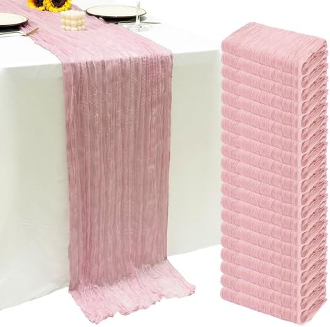 20Pack Light Pink Cheesecloth Table Runner 20x120inch Gauze Table Runners by Seveups