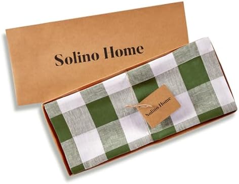 Solino Home 100% Linen Table Runner, 14 x 120 in, Olive and White Check - Image 5