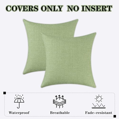 Kevin Textile Outdoor Waterproof 26”x26” Pillow Covers 2 Pack, Sage Green - Image 7