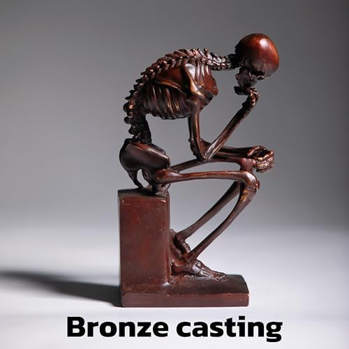 Bronze Skeleton Thinker Sculpture, Halloween Skull Art Decoration, Abstract Home Decor Statue Skeleton Thinker Bronze Statues Sculptures Home Decor Skeleton Decor Grim Reaper - Image 3