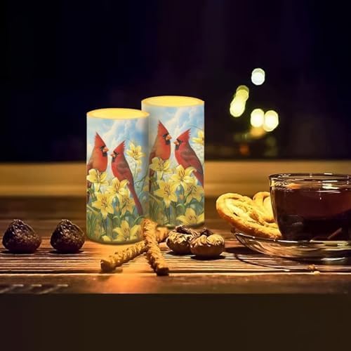 Cardinal Bird Flameless Candles 2 Pack 6 x 3 inch Battery Operated Candles with Multicolor Timer Remote Control LED Fake Candles for Warm Light Dinner Table Home Decor - Image 7