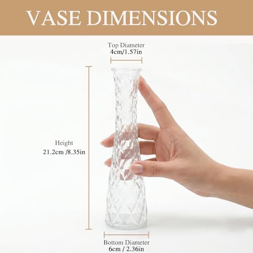 12 Pcs Diamond Pattern Glass Bud Vases, Clear Small Single Stem Flower Vase, Table Centerpiece Decor Vase for Wedding Party Home Kitchen Office Decoration Gift - Image 7