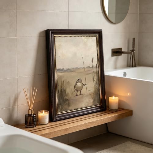Dark Brown Framed Frog Canvas Wall Art Nature Vintage Country Toad painting Decor Pictures Melancholy Cute Frog Bedroom Living Posters Prints for Corridor Classroom Bedroom Kitchen Room Decoration - Image 6