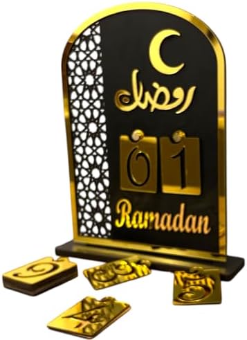 Table Desktop Calendar Eid Countdown Calendar Ramadan Mubarak Acrylic Decorations DIY Filling Advent Calendar with 30 Countdown Drawers 12”x8.5” by eMart4u