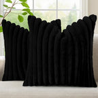 decorUhome Fall Faux Fur Throw Pillow Covers 26x26 Set of 2 Black by decorUhome