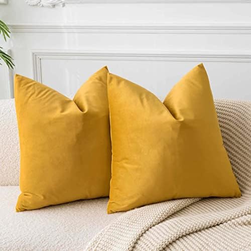 JUSPURBET 28x28 Euro Velvet Throw Pillow Covers Set of 2,Gold by JUSPURBETHOME