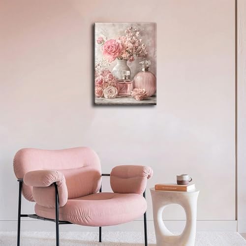 Pink Floral Canvas Wall Art Rose Flowers Plant painting Decor Picture Perfume Botanical Posters Prints for Living Room Dressing Preppy Apartment Valentine's Day Bedroom Corridor Home Decoration - Image 4