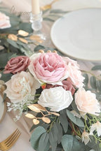 Floroom 6ft Artificial Eucalyptus Garland with Flowers Fake Greenery Faux Floral Vine Garland for Table Decor Wedding Centerpieces Bridal Shower Party Decorations, Garden Dusty Rose - Image 3