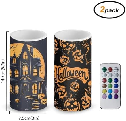 Haunted House LED Candles with Remote Timer Color Changing Control for All Saints' Day Decoration Set of 2 Flameless LED Candles Halloween Decorations - Image 3