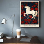 Chinese Lunar Year of the Horse Art Print – Energetic & Independent Zodiac Wall Decor with Red Peony Pattern for Home Apartment and Office Posters 24X36 in Wrapped Framed - Image 6