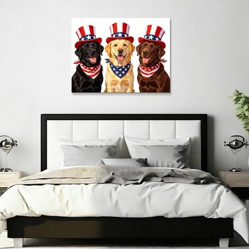 July 4th Patriotic Canvas Wall Art 4th of July USA Decorations American Flag and Stars Dogs Picture Wall Decor Independence Day Home Decor 20x24in - Image 5