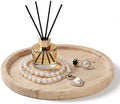 Natural Round Marble Tray - 7.8" Travertine Marble Vanity Tray for Dresser, Bathroom, Decorative Jewelry Dish for Perfumes Rings Earrings Necklaces, Stone Tray for Home Décor, Beige by Woduelka