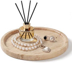 Natural Round Marble Tray - 7.8" Travertine Marble Vanity Tray for Dresser, Bathroom, Decorative Jewelry Dish for Perfumes Rings Earrings Necklaces, Stone Tray for Home Décor, Beige by Woduelka
