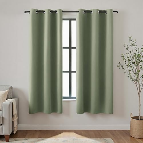 Dark Sage Green Blackout Curtains 63 Inch Length for Bedroom 2 Panels Set Grommet Room Darkening Insulated Thermal Drapes Window Treatment Curtain Panels for Living Room Boho Decor,42x63 In Long by KOUFALL