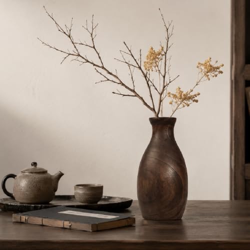 Living Room Decor Flower Vase，Black Farmhouse Decor Wood Vases Aesthetic,Office Flower Pot for Desk, Rustic Coffee Table Bookshelf Laundry House Decorations,Kitchen and Accessories - Image 2