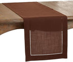SARO LIFESTYLE Classic Hemstitch Table Runner - Elegant Everyday Table Runner with Textured Fabric and Hemstitched Border for Dining Tables and Formal Entertaining, 16"x54", Chocolate by SaroLifestyle