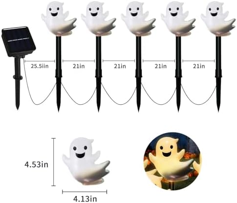 Halloween Solar Lights for Outdoor Decorations, 5 Pack Ghost Pathway Lights, Solar Ghost Lights for Garden, Yard, Party Halloween Decor (Happy) - Image 7
