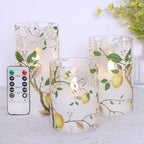 Flameless LED Candles with Remote Lemon Decal Glass Flickering Battery Operated Candles for Home Room Party Wedding Holiday Christmas Decor - Set of 3 by Silverstro