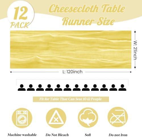 12Pack Light Yellow Cheesecloth Table Runners 10FT Table Runner - Image 3