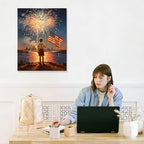 July 4th Patriotic Canvas Wall Art 4th of July USA Decorations Boy Holding American Flag and Dark Night Fireworks Picture Wall Decor Independence Day Home Decor 24x32in - Image 7