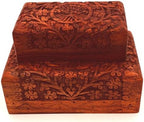 Handcarved Wooden Decorative Treasure Chest Box 8 x 5 Inch Brown Tree Of Life Pattern - Multipurpose Use as Sister gifts for Jewelry Storage, Watch Box, Grandma Gifts Pack fo 2 Boxes - Image 5