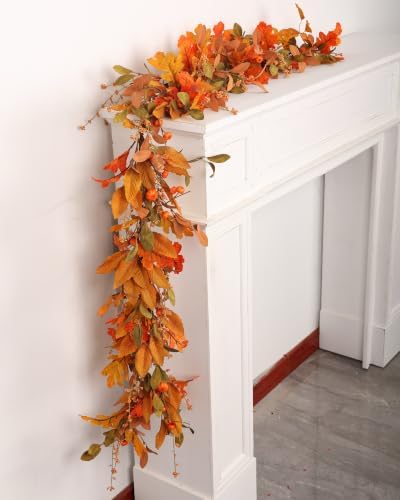 Fall Leaves Garland for Mantle Pumpkin Autumn Decoration Outdoor by YUGALI