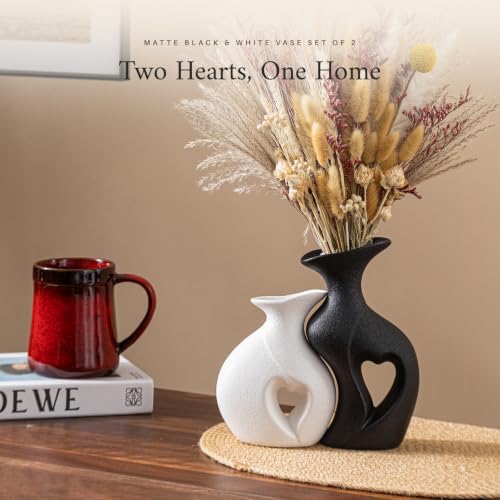 Heart Vase Set of 2, Black White Ceramic Vases, Wedding Gift for Couples - Image 4