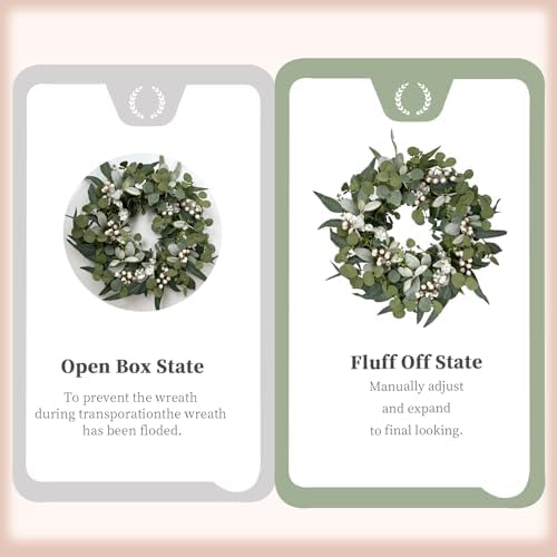 Idyllic Berries Eucalyptus Wreaths for Front Door, 20" Artificial Spring Summer Green Leaf Wreath for Farmhouse Wall Wedding Decor Window Front Porch Decor - Image 4