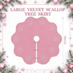 Hollowfly Dusty Pink Velvet Christmas Tree Skirt with Sequin Snowflake 48'' - Image 2