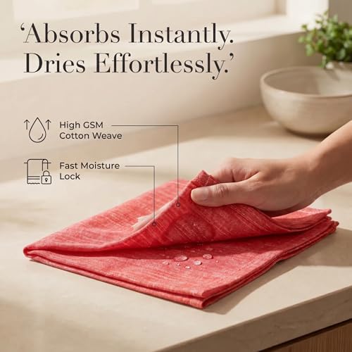 Urban Villa Cloth Napkins 100% Cotton Highly Absorbent Washable Reusable Premium Dinner Napkins Ideal for Gifts for Mothers Day Hotel Farmhouse Parties - Red/White Chambray (20" x 20", Set of 12) - Image 3