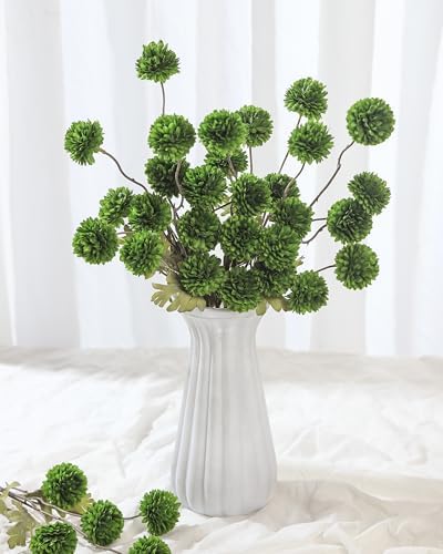 DuHouse 9pcs Faux Silk Pompon Mum Small Chrysanthemum Ball Green - Image 2