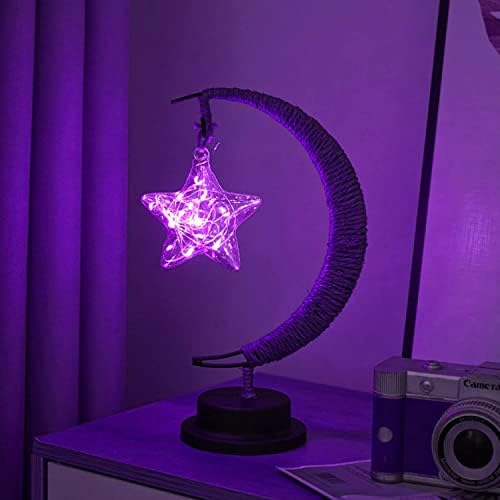 LED Decorative Lamp Star Moon Lamp Handmade Iron Night Lamp 3D Magic Moonlight Lamp Bedroom Moon Lamp Christmas Home Decoration USB Power Supply 5.5 * 5.1 * 11 Inch (Pentagonal Purple) by HFHungkeong