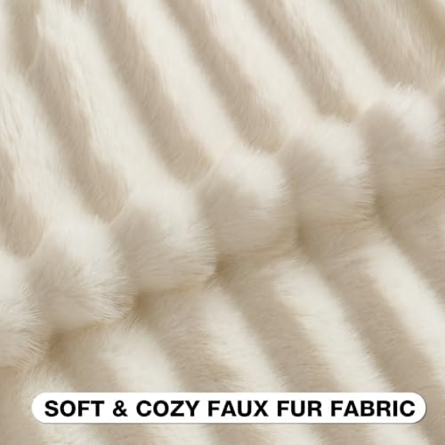 FUTEI Pack of 2 Faux Mink Fur Throw Pillow Covers 26x26 Inch, Cream White - Image 2